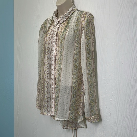 Free People - Floral Fun Design Multi Colored Button Up See Thru Blouse Large - Picture 5 of 12